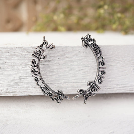 Dilruba- Silver Brass Oxidised Earcuffs Stud Earrings