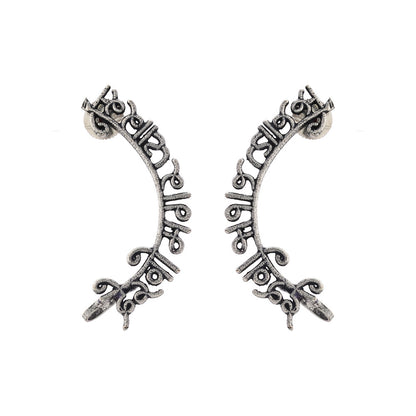 Dilruba – Silver Brass Oxidised Ear Cuff Stud Earrings