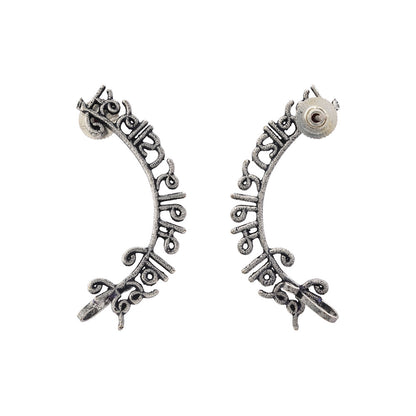 Dilruba – Silver Brass Oxidised Ear Cuff Stud Earrings