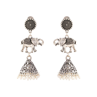 GajPriya- Silver Brass Pearl dangler earrings