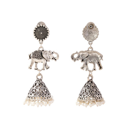 GajPriya- Silver Brass Pearl dangler earrings
