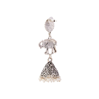 GajPriya- Silver Brass Pearl dangler earrings