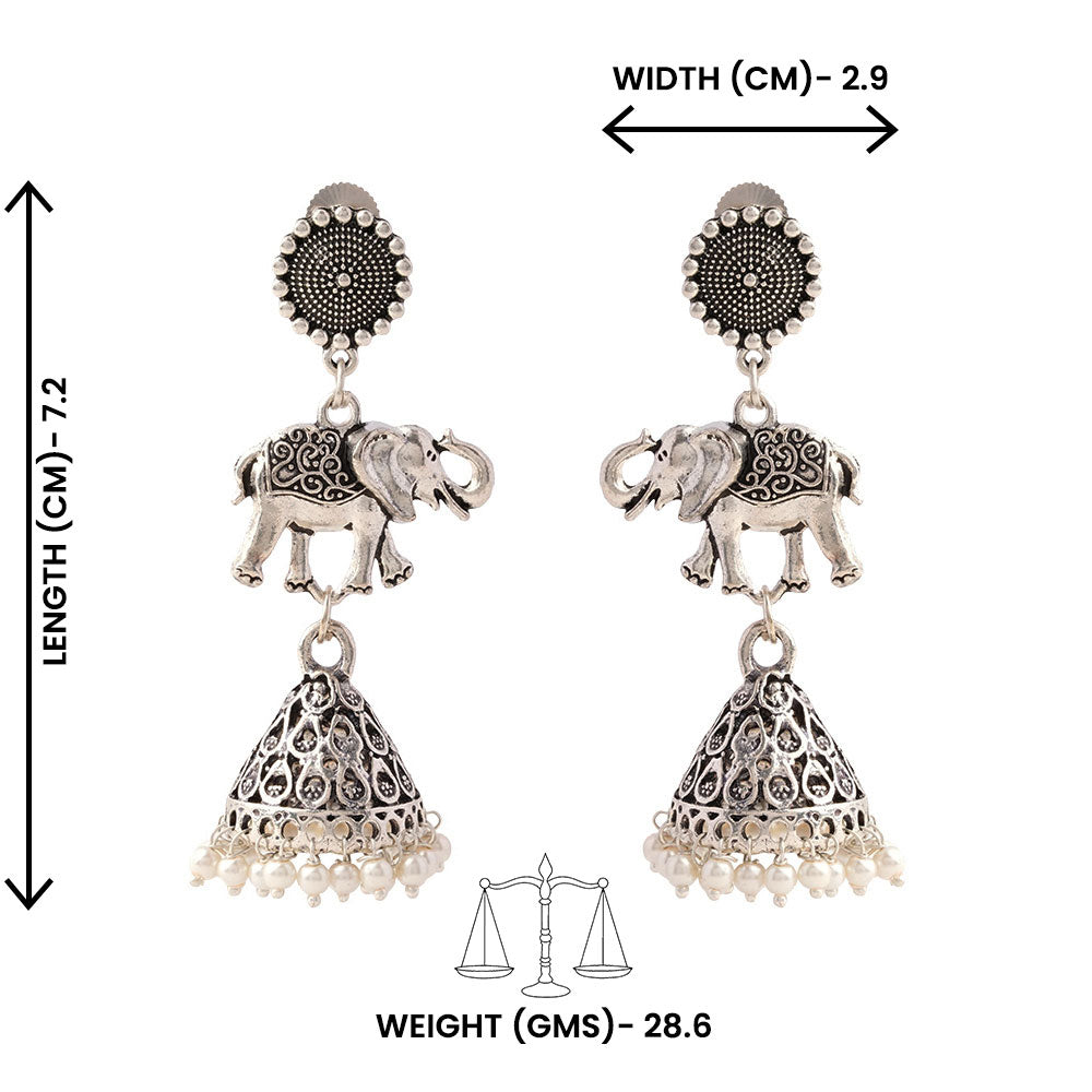 GajPriya- Silver Brass Pearl dangler earrings