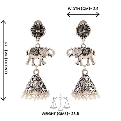 GajPriya- Silver Brass Pearl dangler earrings