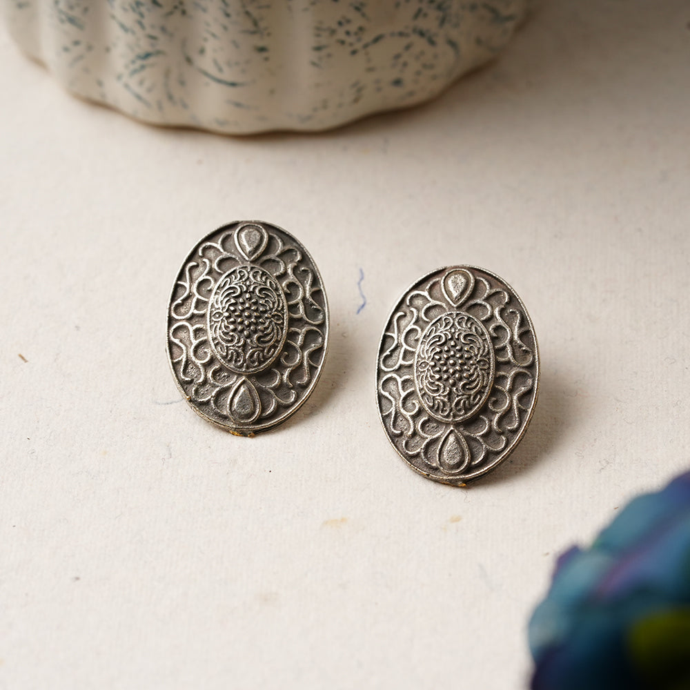 Chandrika- Silver Brass Oxidised Stud Earrings
