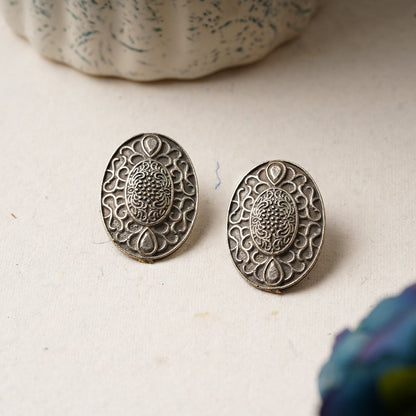 Chandrika- Silver Brass Oxidised Stud Earrings