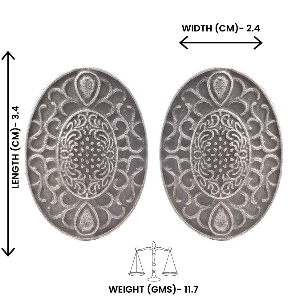 Chandrika- Silver Brass Oxidised Stud Earrings