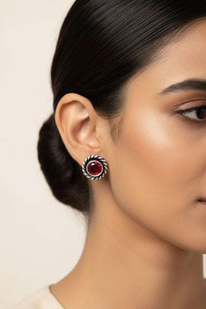 Ratna- Combo of Silver Brass Oxidised stud Earrings