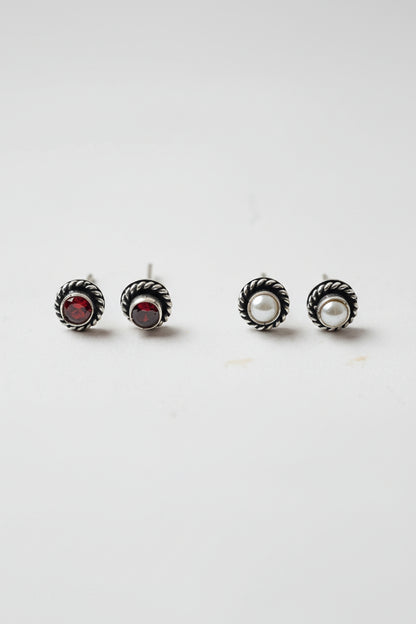 Ratna- Combo of Silver Brass Oxidised stud Earrings