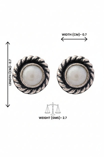 Ratna- Combo of Silver Brass Oxidised stud Earrings