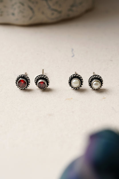 Ratna- Combo of Silver Brass Oxidised stud Earrings