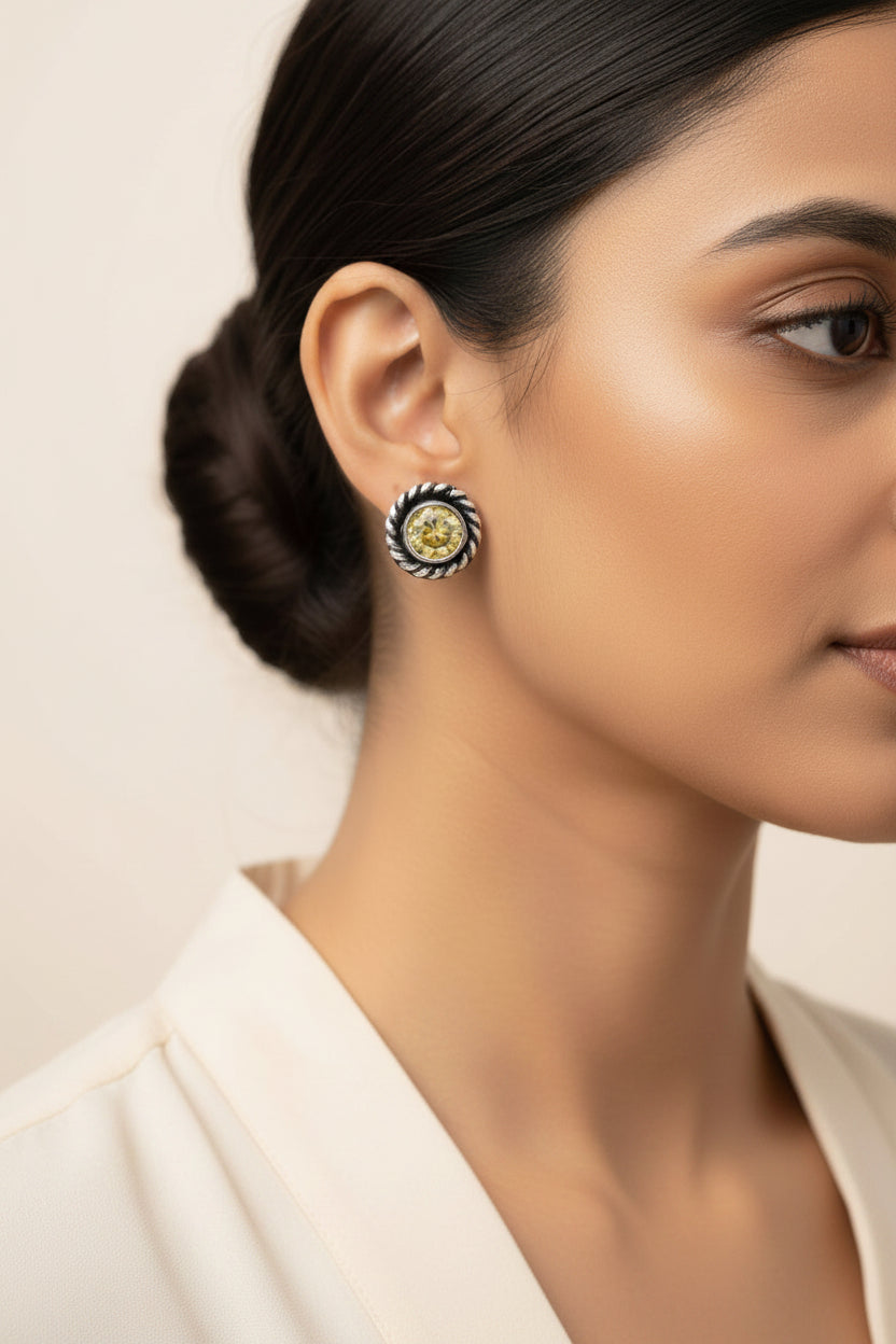 Neelam- Combo of Silver Brass Oxidised stud Earrings