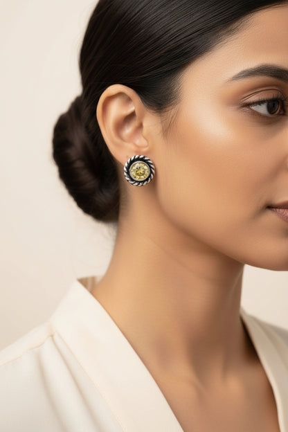 Neelam- Combo of Silver Brass Oxidised stud Earrings