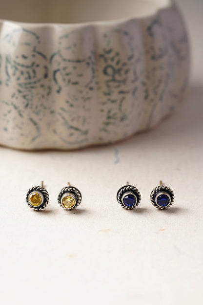 Neelam- Combo of Silver Brass Oxidised stud Earrings