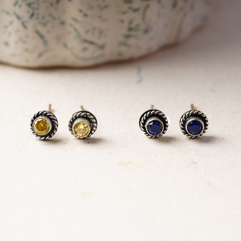 Neelam- Combo of Silver Brass Oxidised stud Earrings