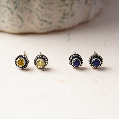 Neelam- Combo of Silver Brass Oxidised stud Earrings