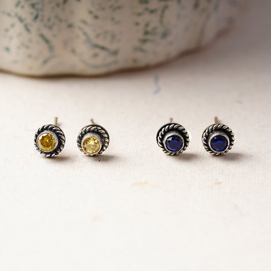 Neelam- Combo of Silver Brass Oxidised stud Earrings