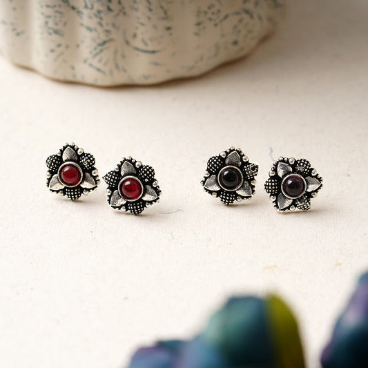 BaaliBahaar- Combo of Silver Brass Oxidised stud Earrings