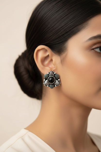 BaaliBahaar- Combo of Silver Brass Oxidised stud Earrings