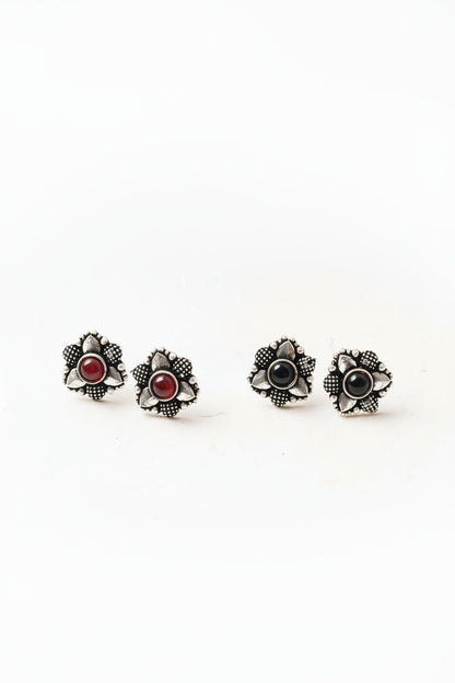 BaaliBahaar- Combo of Silver Brass Oxidised stud Earrings
