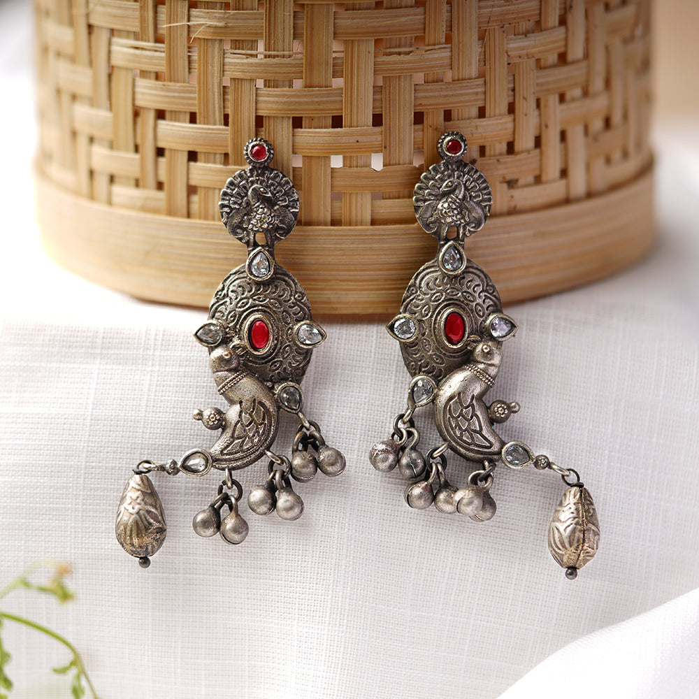 Dhwani- Silver Brass oxidised stud earrings