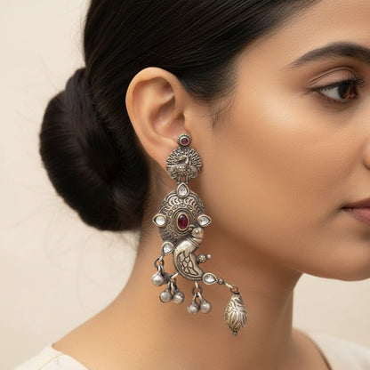 Dhwani- Silver Brass oxidised stud earrings