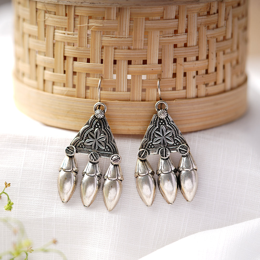 SitaaraJhal- Silver Brass Oxidised dangler earrings