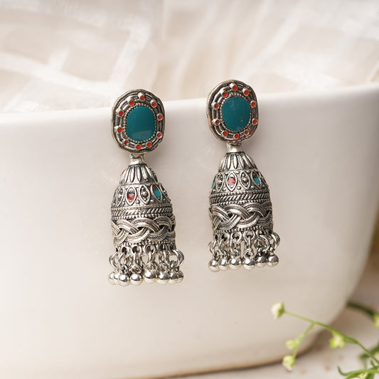 Ruhika- Silver Brass Pearl dangler earrings