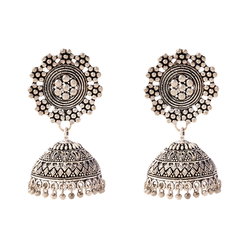 Pushkar- Silver Brass Oxidised Jhumka Earrings