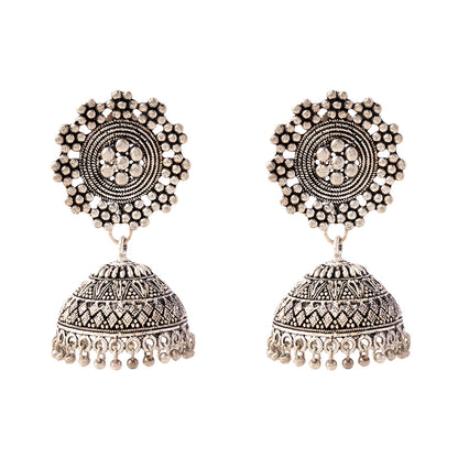 Pushkar- Silver Brass Oxidised Jhumka Earrings