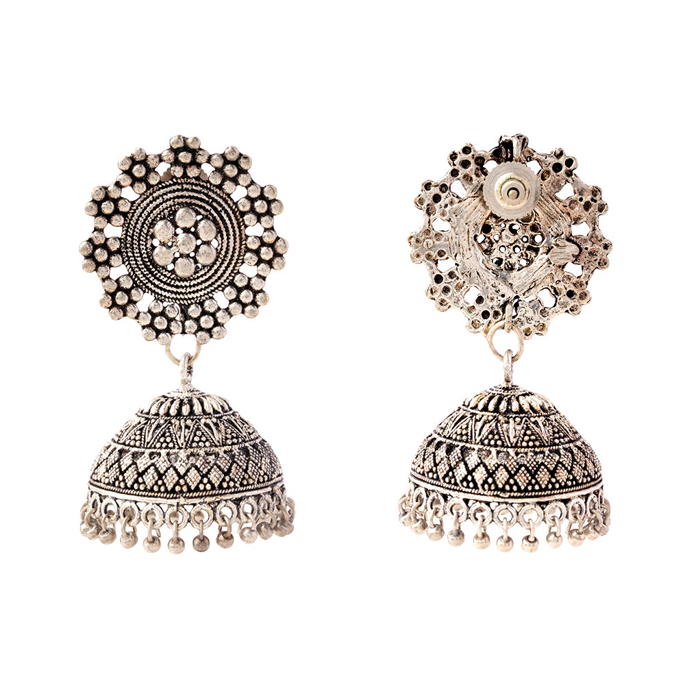 Pushkar- Silver Brass Oxidised Jhumka Earrings