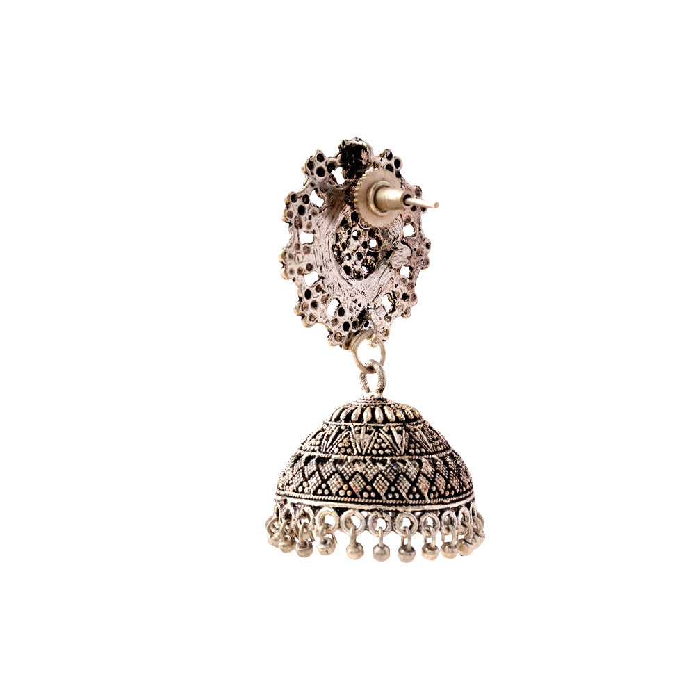 Pushkar- Silver Brass Oxidised Jhumka Earrings