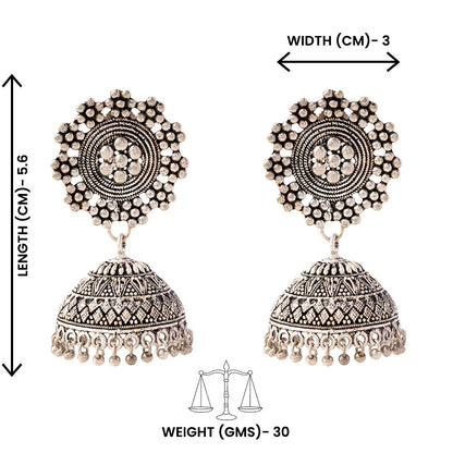 Pushkar- Silver Brass Oxidised Jhumka Earrings