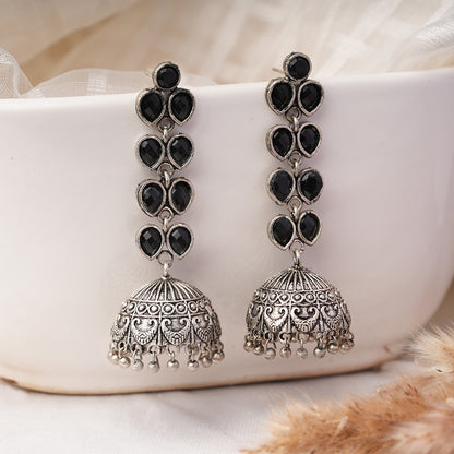 Raatrani- Silver Brass Stone-Studded Dangler Earrings