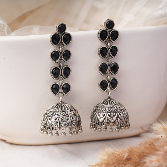 Raatrani- Silver Brass Stone Studded Dangler Earrings