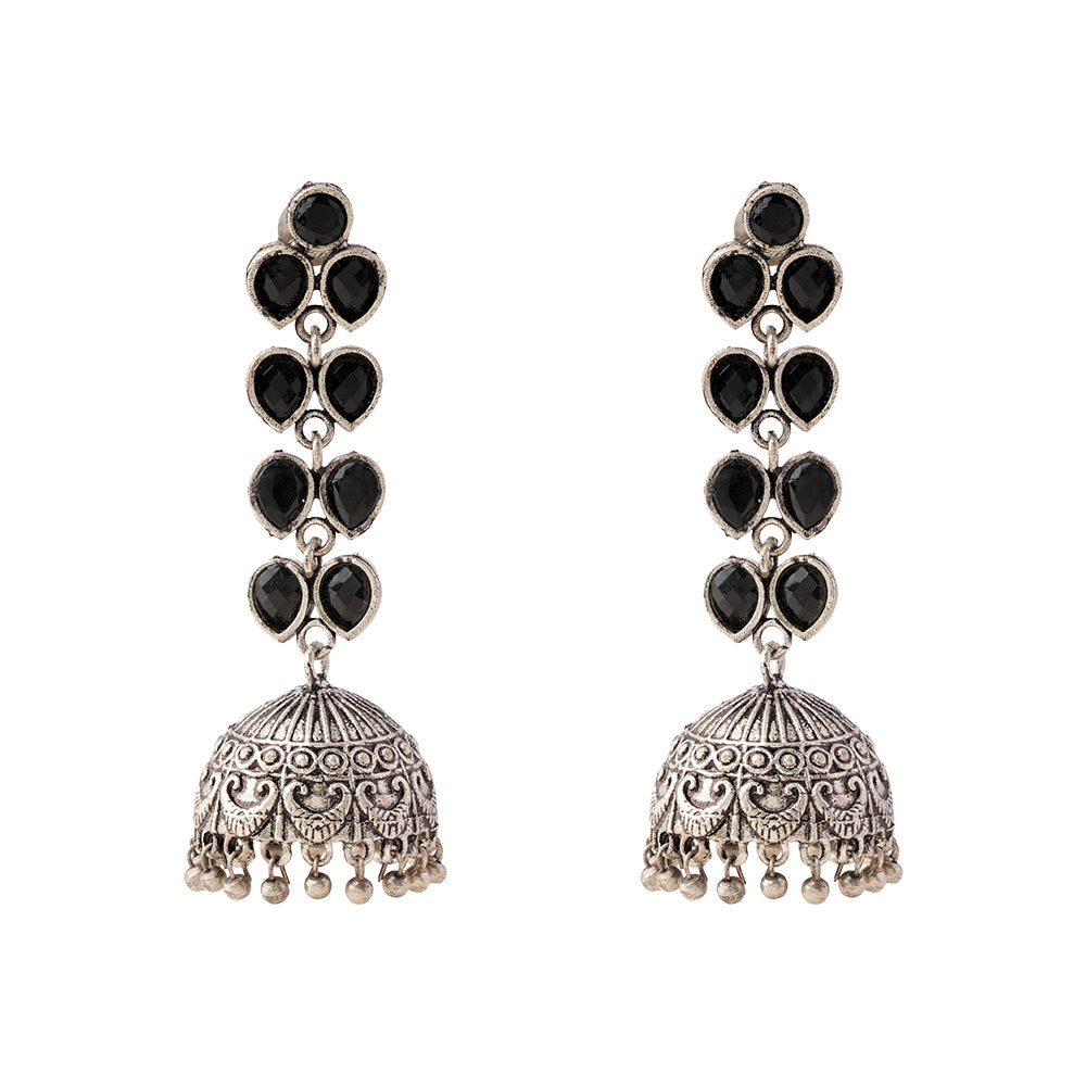 Raatrani- Silver Brass Stone-Studded Dangler Earrings