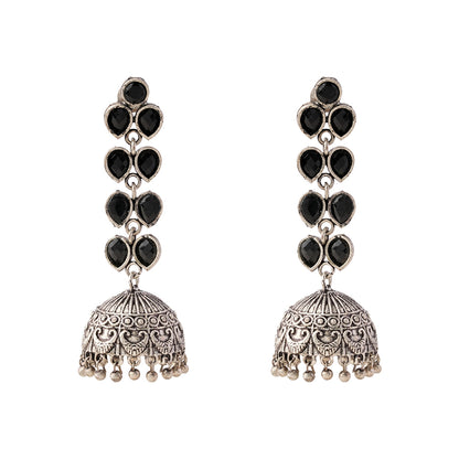 Raatrani- Silver Brass Stone-Studded Dangler Earrings