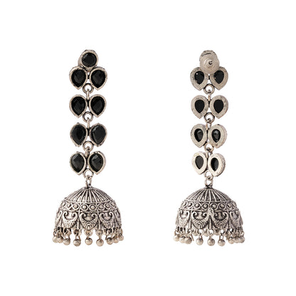 Raatrani- Silver Brass Stone-Studded Dangler Earrings
