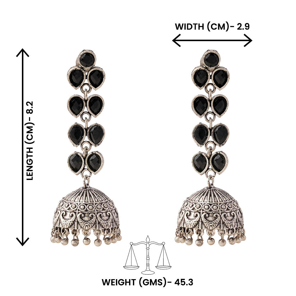 Raatrani- Silver Brass Stone-Studded Dangler Earrings