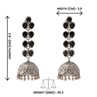 Raatrani- Silver Brass Stone-Studded Dangler Earrings