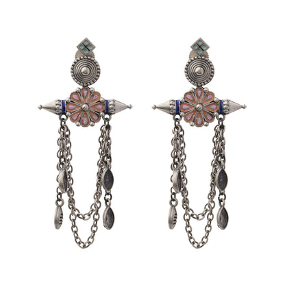 Jhalar – Silver Brass Oxidised Dangler Earrings