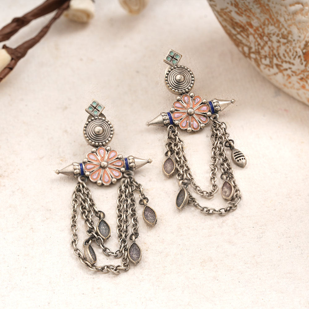 Jhalar – Silver Brass Oxidised Dangler Earrings