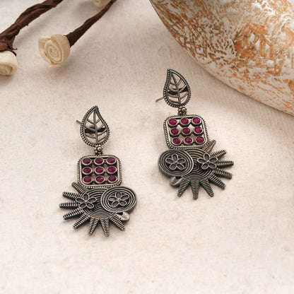 Pallavi – Silver Brass Oxidised Dangler Earrings