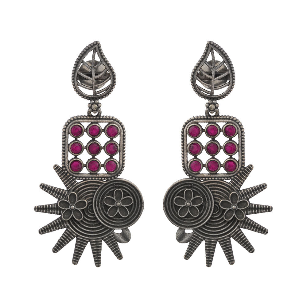 Pallavi – Silver Brass Oxidised Dangler Earrings