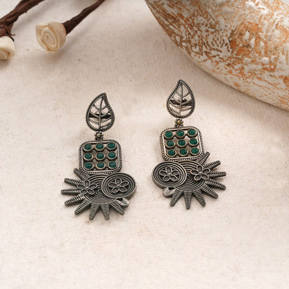 Pallavi – Silver Brass Oxidised Dangler Earrings