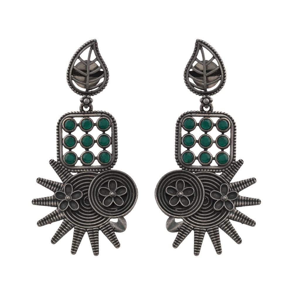 Pallavi – Silver Brass Oxidised Dangler Earrings