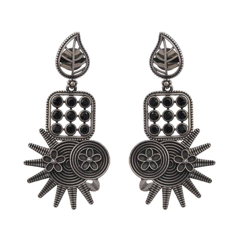 Pallavi – Silver Brass Oxidised Dangler Earrings