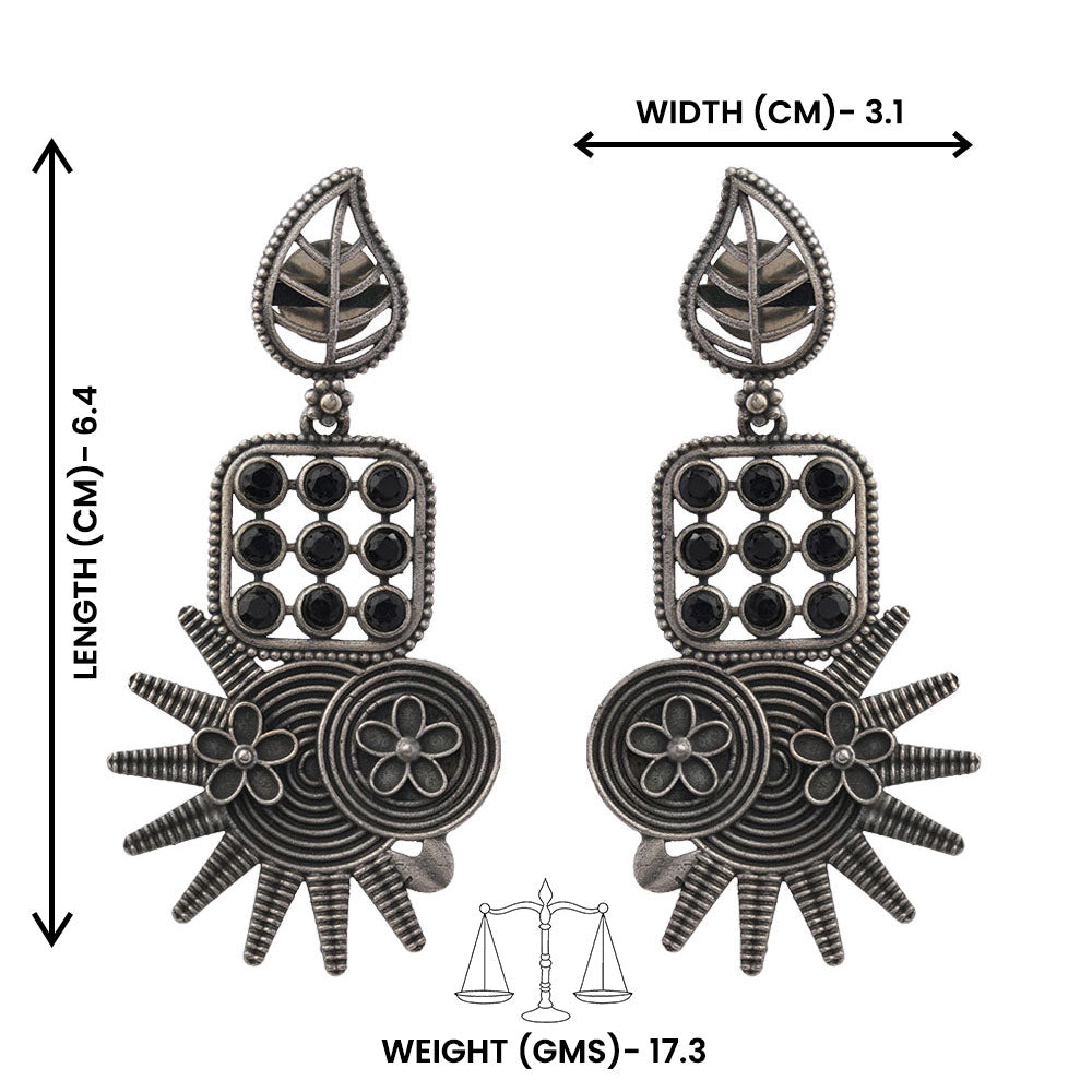 Pallavi – Silver Brass Oxidised Dangler Earrings