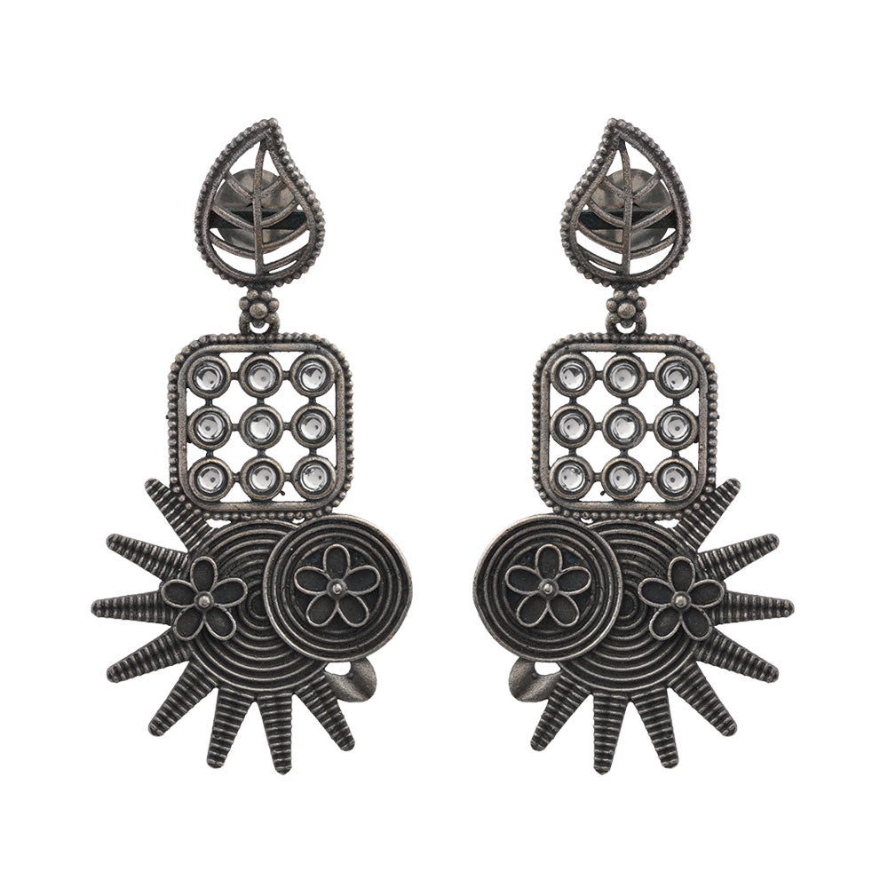 Pallavi – Silver Brass Oxidised Dangler Earrings