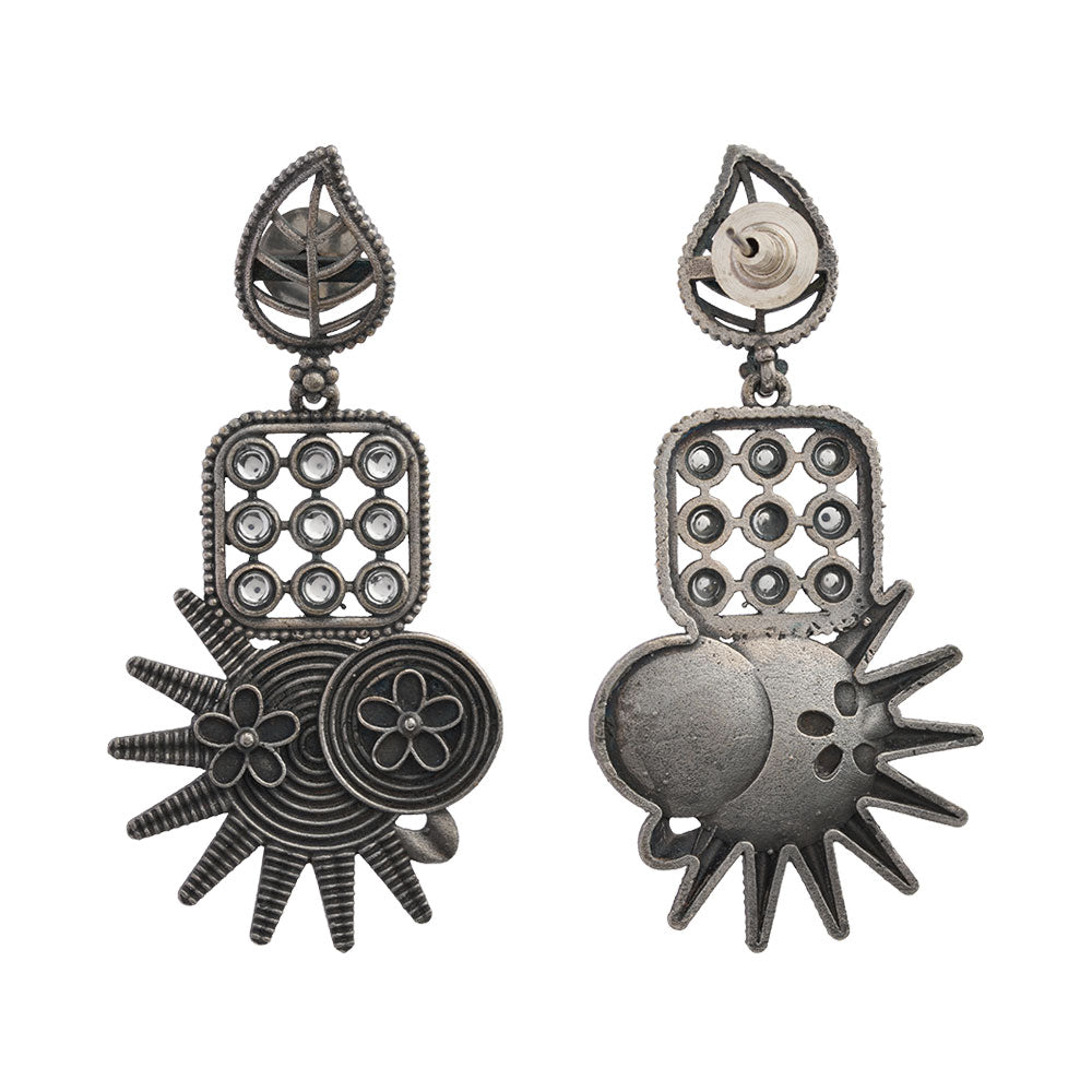 Pallavi – Silver Brass Oxidised Dangler Earrings